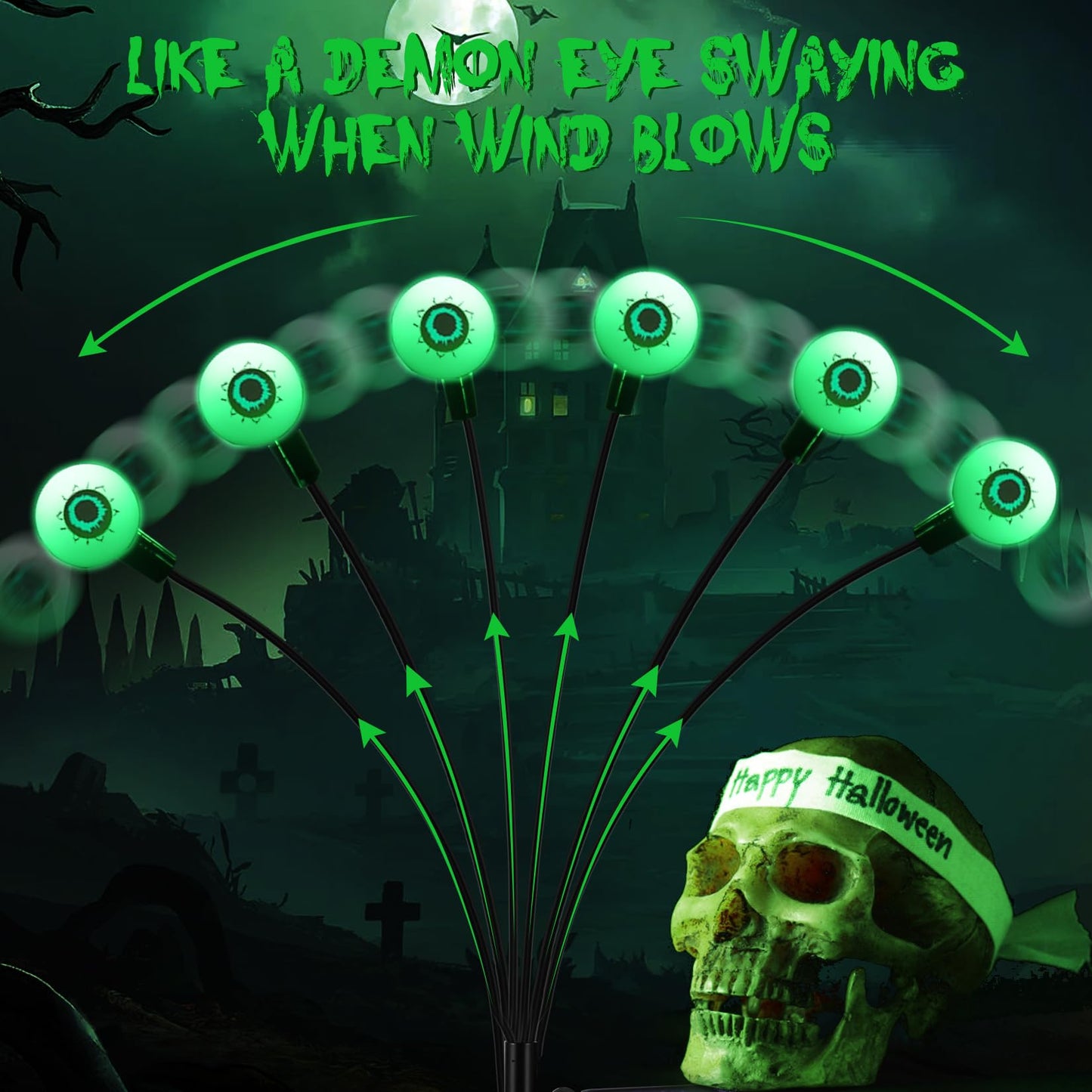 Halloween Decorations Outdoor Eyeball Lights, 2 Packs 12 LEDs Solar Halloween Pathway Lights Swaying by Wind, Waterproof Solar Halloween Stake Lights for Garden Yard Porch Patio Pathway
