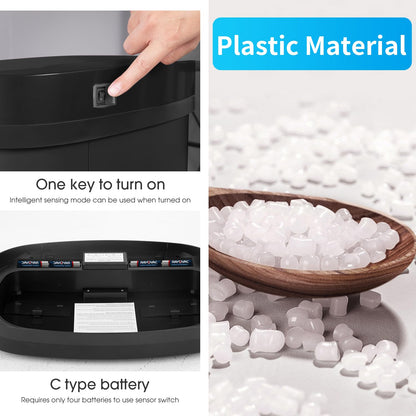 BestOffice | 13 Gallon Trash Can with Lid | Automatic Touchless Garbage Can | Odor Control | Modern Oval Design | Easy to Clean | Plastic | Black | Fits Any Kitchen, Bathroom, Office or Home