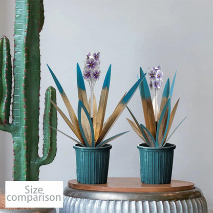 LCJECV Metal Agave Plant Garden Art, 2 Pack Tequila Rustic Sculpture, Rustic Metal Agave Plants Lawn Home Ornaments, for Yard Stakes, Garden Figurines, Outdoor Patio (2 PCS Purple Flowers)