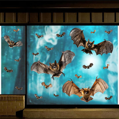 Halloween Window Decorations Clings Decor Large Bats Decals Removable Halloween Glass Stickers Indoor Spooky Bats Clings Double-Sided Scary Static Cling for Holiday Party Outdoor Decoration Supplies
