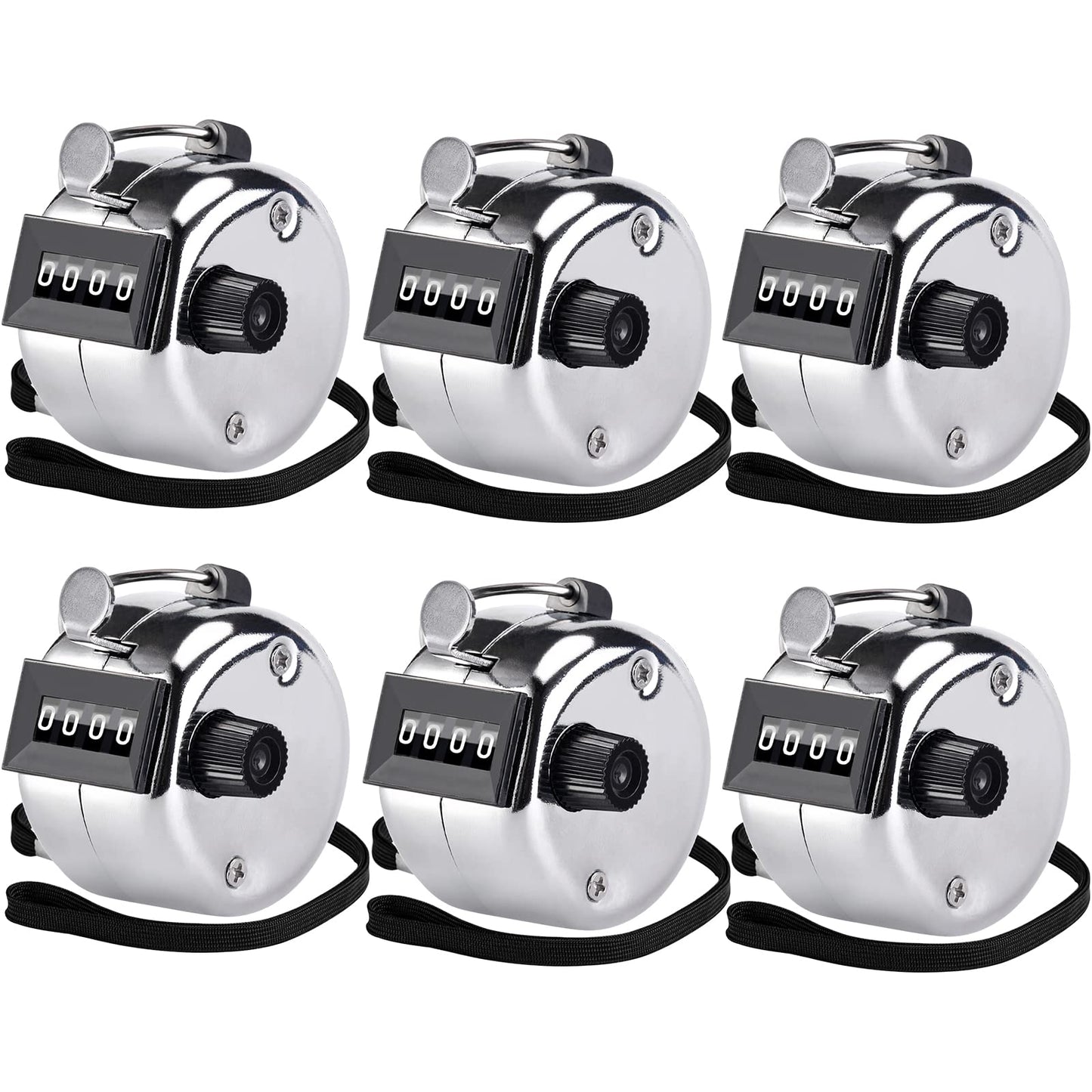 KTRIO Pack of 6 Handheld Tally Counter, 4-Digit Clicker Counter for Knitting Stitch & Golf, Mechanical Pitch Counter for Coaching, Fishing, Lap, People Counting, Fidget & Toddler, Silver