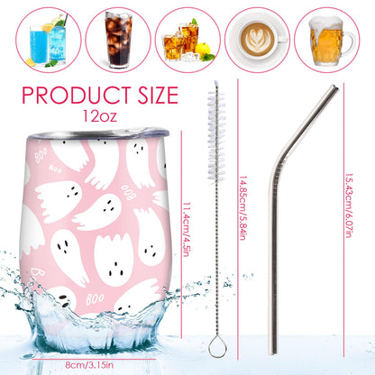 JarThenaAMCS Halloween Wine Tumbler with Straw and Lid Ghost Stainless Steel Travel Coffee Tumbler Mug for Women Girlfriend Besties Wife Lover Spouse Gifts