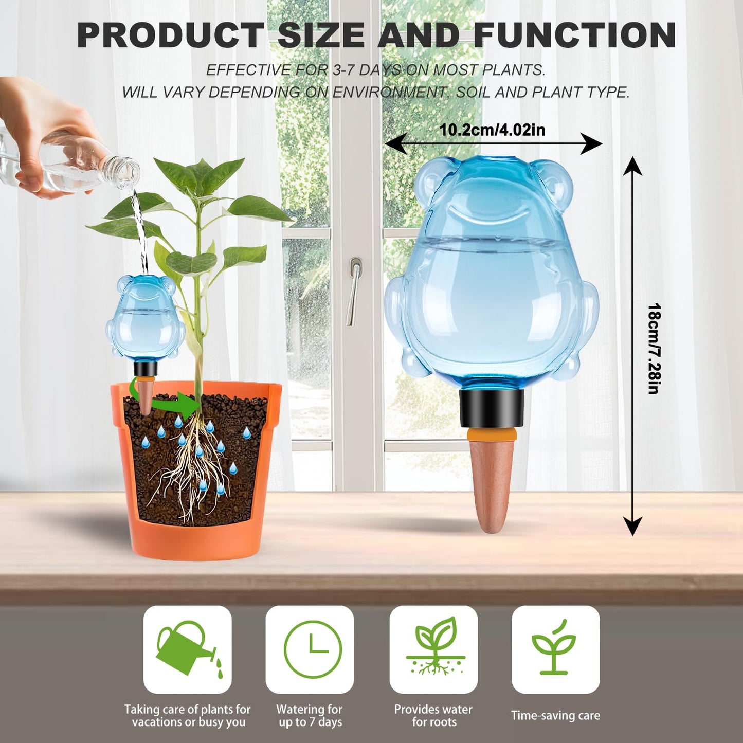 3Pcs Frog Plant Self Watering Globes for Indoor and Outdoor Plastic Water Bulbs Top Fill Plant Watering Globes Slow Release Terracotta Plant Watering Devices System for Plants, Blue