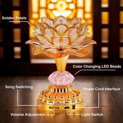 Omeet Colorful LED Lotus Buddhist Lamp, Built 13 Buddhist Songs, Gradient Buddha Light for Worship, Prayer and Display, Low Power Consumption, Eco, Buddhist Supplies - Gold