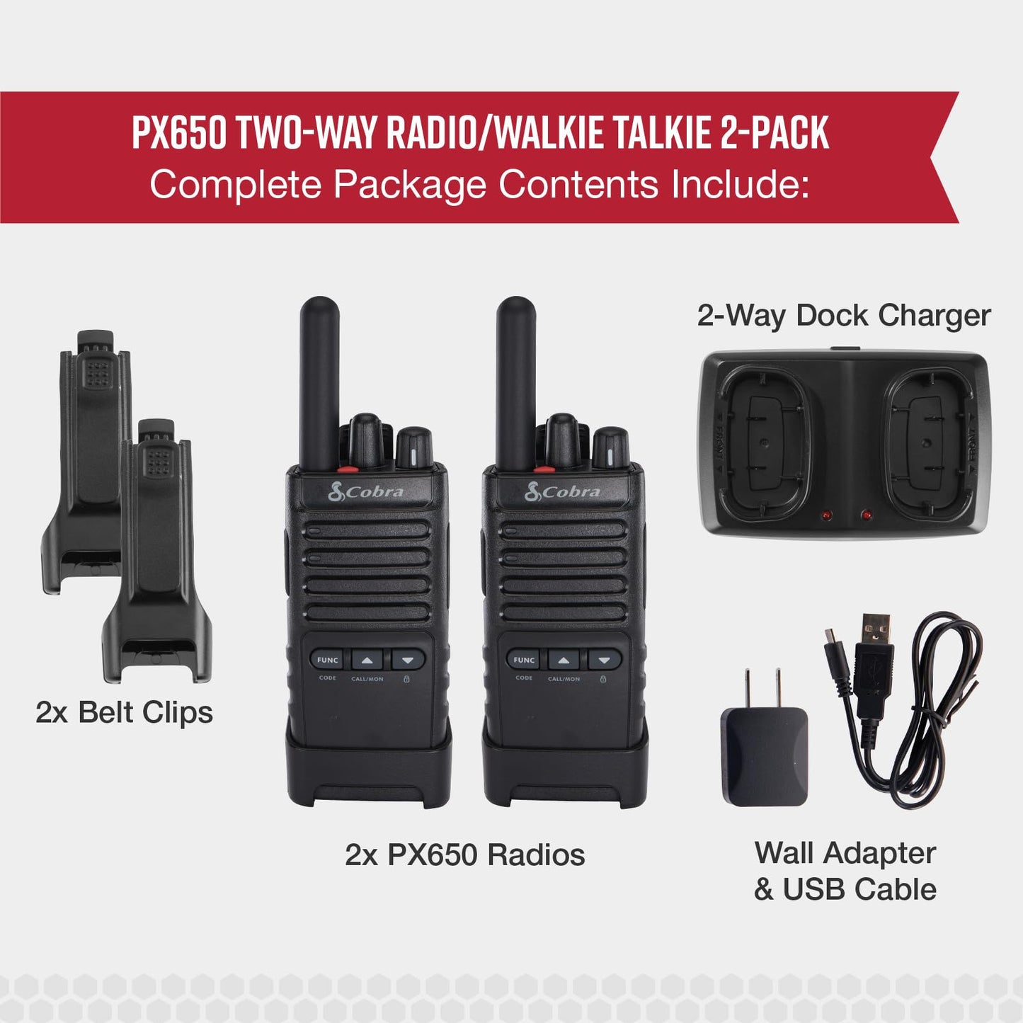Cobra PX650 BCH6 - Professional/Business Walkie Talkies - Rechargeable, 300,000 sq. ft/25 Floor Range, Dust Protected and Splashproof (IP54 rating), Two-Way Radio Set (6-Pack)