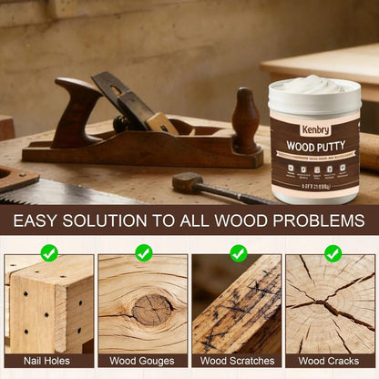 Wood Putty, White Wood Filler Paintable Sandable Stainable for All Purpose, 9.87OZ Wood Filler Putty for Furniture, Cracks, Holes Repairs, Water Resistant for Indoor and Outdoor Use