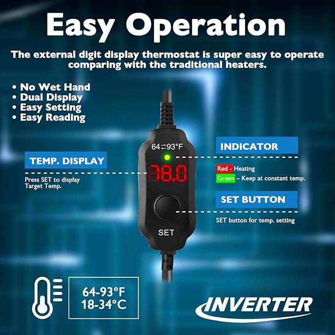 AquaMiracle Submersible Aquarium Heater, 100W Fish Tank Heaters with LED Digital Temp Display, Dry-Run Auto Power-Off & Overheat Protection, for Freshwater and Saltwater Tanks (10-20 Gal)
