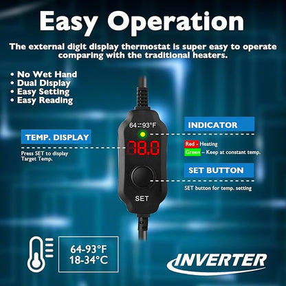 AquaMiracle Submersible Aquarium Heaters, 300W Fish Tank Heater with LED Digital Temp Display, Dry-Run Auto Power-Off & Overheat Protection, for Freshwater and Saltwater Tanks (40-75 Gal)