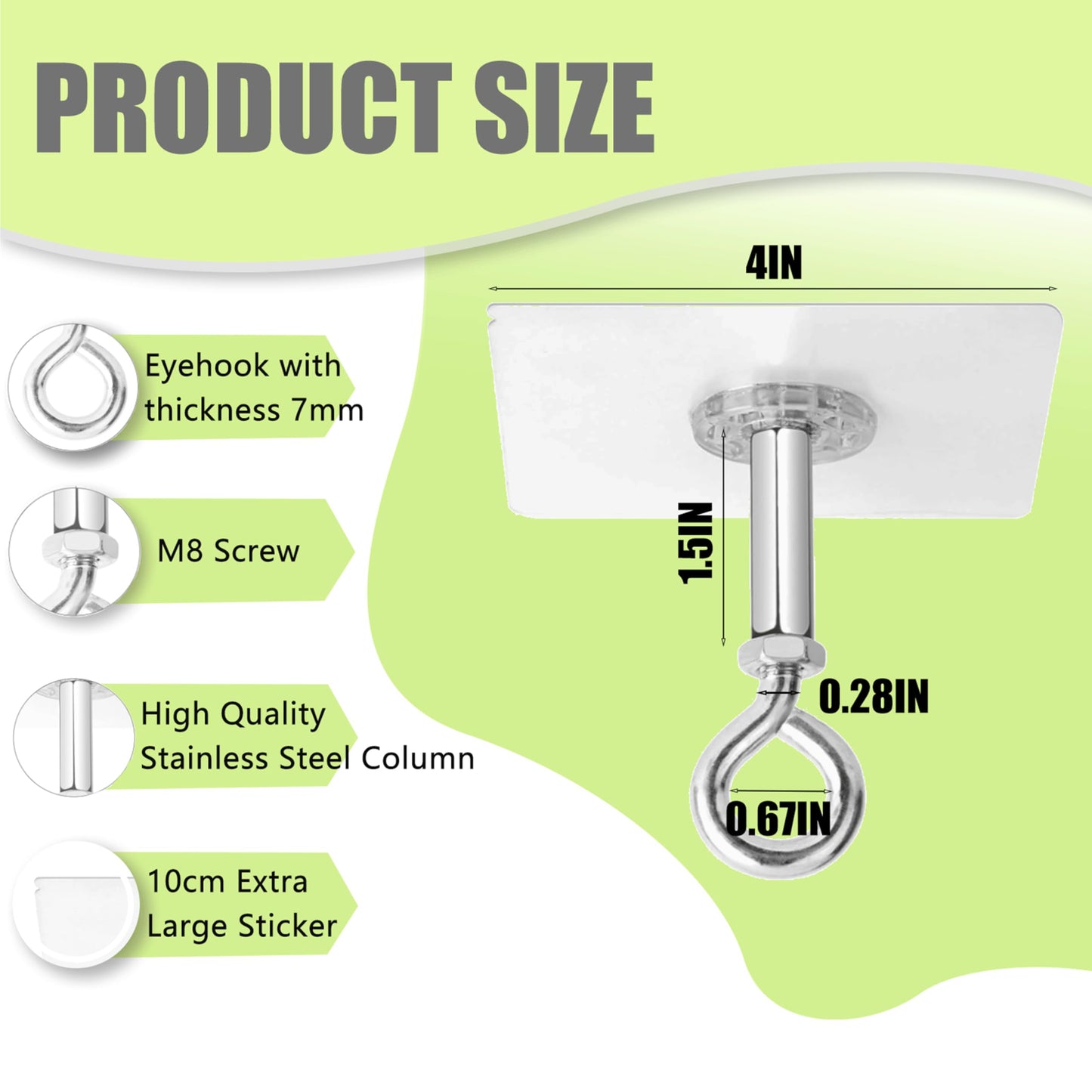 YANGYIXIN Heavy Duty Adhesive Ceiling Hooks, 4-Pack Ceiling Hooks for Hanging Plants – No-Drill 25lb Hold. Strong Adhesive Hooks Heavy Duty for Reliable Indoor or Outdoor Support.