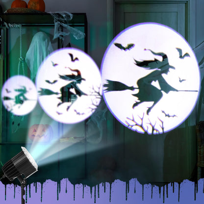 Lingvee Halloween Projector Light with 1 Film Slides Holiday LED Projector Lights Outdoor Reflectors Waterproof Landscape Decorative Rotation Lighting Movement Projection Lamp(Witch)