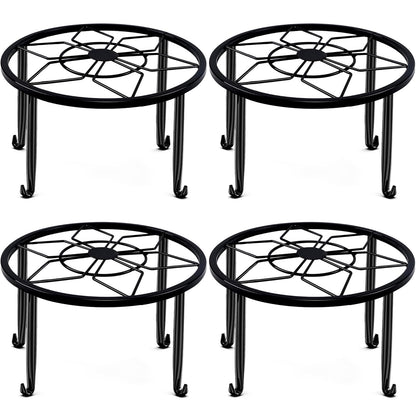 4 Pack Black Metal Potted Plant Stand for Indoor and Outdoor Plants 9.1 inches Heavy Duty Flower Pot Planter Holder, Metal Rustproof Iron Garden Container Round Supports Rack for Planter Pumpkin Stand
