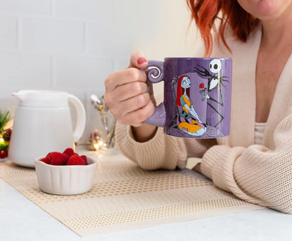 Nightmare Before Christmas Disney The Jack & Sally Spiral Handle Ceramic Mug | BPA-Free Large Coffee Cup For Beverages, Home & Kitchen Essentials | Halloween Gifts and Collectibles | Holds 20 Ounces