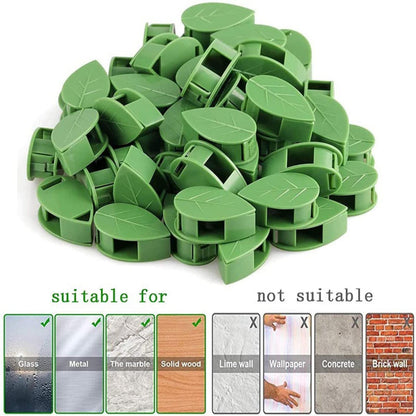 LeMall Plant Climbing Wall Fixture Clips, 100PCS Self-Adhesive Plant Hooks for Wall Vines Fixing Clips Green Leaf Plant Clip Garden Wall Clip Plant Clip Green Leaf Simulation for Garden Wall Clip