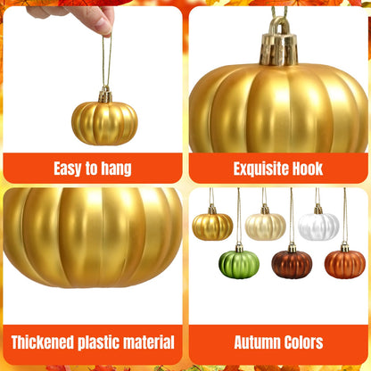 JarThenaAMCS 24Pcs Fall Pumpkin Hanging Ornaments Mini Pumpkin Ball Ornaments Thanksgiving Hanging Decorations for Autumn Harvest Christmas Party Tree Home Wall Decor