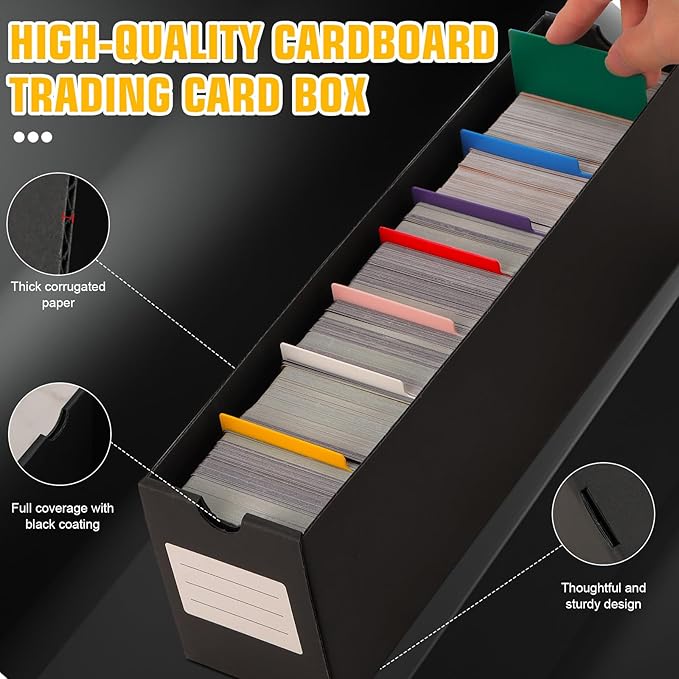 Trading Card Storage Box, Includes 9-600 CT Boxes & 48 Card Dividers, 9000+ Trading Card Organizer for Collectible Card Games, for TCG, YGO, MTG, PTCG, Baseball Cards, with Labels & Tapes