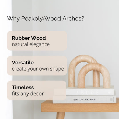 PEAKOLY Wood Arch Decorative Objects - Modern Bookshelf Decor, Coffee Table Sculpture, Floating Shelf Decor Accents, Japandi Home Decorations for Side, Console and Entryway Table