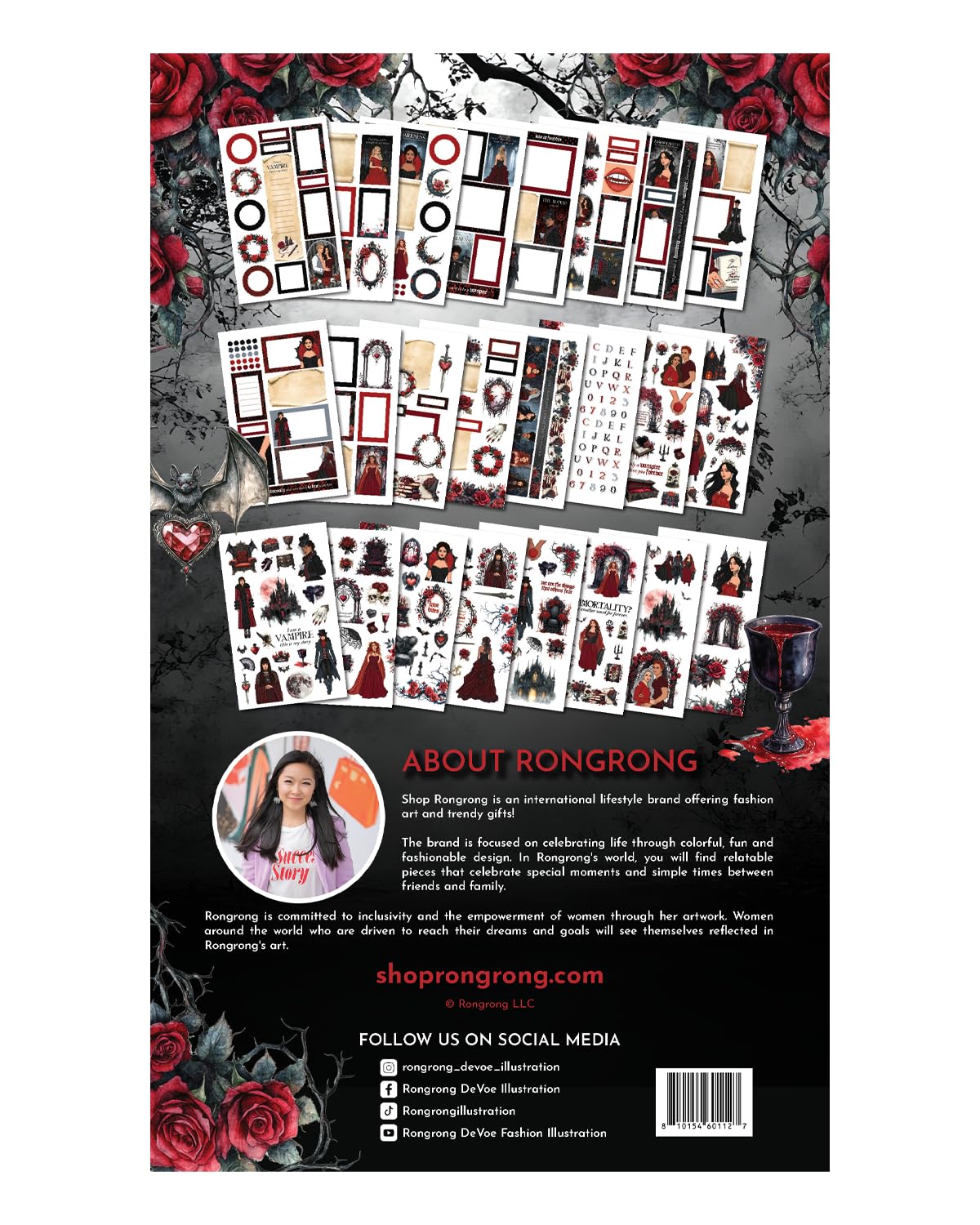 Rongrong Dark Hearts Halloween Planner Sticker Book – 24 Pages of Gothic, Vampire-Inspired Stickers – Perfect for Journals, Scrapbooks, Dark Academia & Spooky October Planner Spreads