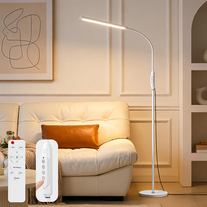 Bright LED Eye-Protecting Reading Floor Lamps with Touch and Remote Dimming 3000-6000k for Eyelash Manicure Craft Drawing Makeup Living Room Bedroom Office, Adjustable Gooseneck Modern Standing Light