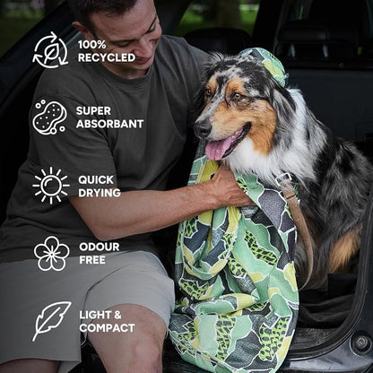 Dock & Bay Pet Towel - Super Absorbent & Quick Drying Dog Towels with Bag - 100% Recycled - Undercover Walkies, Large (120x70cm, 47x27)