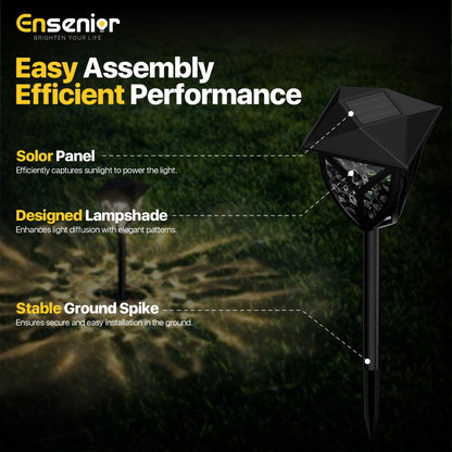 Ensenior Solar Garden Lights - 3000K LED, Waterproof, Black, 6-Pack, Model CP1-9CM-30K-06-BL-ZY-M02