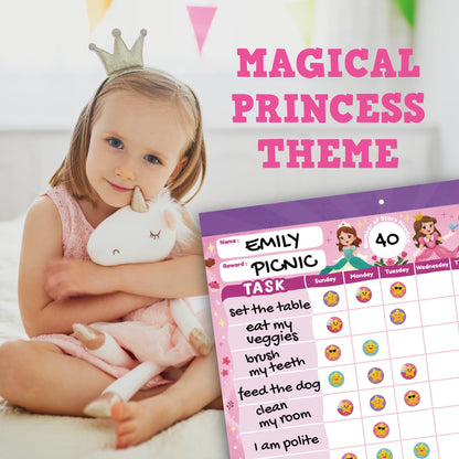 Gooji Princess Reward Chart for Kids - Motivational Chore Chart for Kids, Behavior Chart for Kids at Home, Sticker Chart - Perfect for Encouraging Good Habits, Learning, and Responsibility