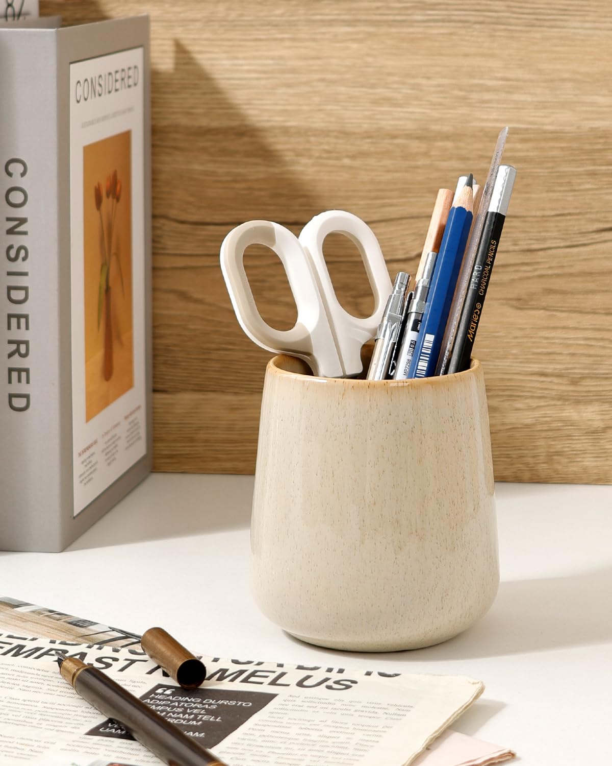 BosilunLife Bathroom Toothbrush Holder - Ceramic Toothbrush Cup Holder 13Oz Greige Toothbrush Holder for Bathroom Toothbrush and Toothpaste Holder for Bathroom Vanity Countertop, Ideal for Home, Hotel