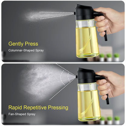 JULEHUI With Stickers 16oz Olive Oil Sprayer for Cooking - 2 in 1 Spray & Pour Olive Oil Dispenser - 470ml Glass Spray Oil Bottle - Kitchen Gadgets