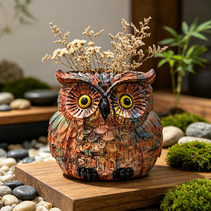 Owl Planter, Owl Plant Pot, Bird Figurine Flower Pots with Drainage for Succulent Cactus Small Herbs, Unique Makeup Brush Holder, Farmhouse Animal Statue for Home Office Decor, Garden Gifts for Women