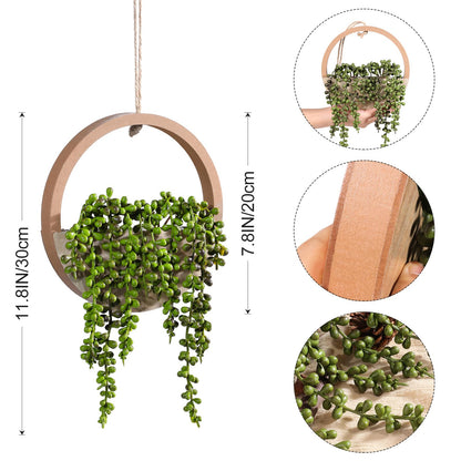 Hobyhoon Artificial Hanging Plants Hanging Planter Fake Succulents Artificial String of Pearls with Pot and Lanyard for Home Office Wall Decoration