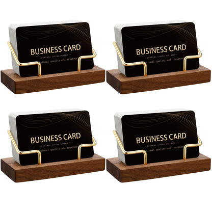 Amyhill 4 Pcs Wood Business Card Holder Display for Desk Metal Wooden Name Card Organizer Business Display Holders for Women Men Office Home Decoration(Gold)