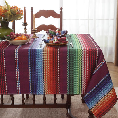 SASTYBALE Mexican Tablecloth 52x70 Inch Rectangle Halloween Cinco De Mayo Mexico Fiesta Day of The Dead Stripes Table Cloth Waterproof Washable Seasonal Fabirc Table Cover for Party Picnic Dining