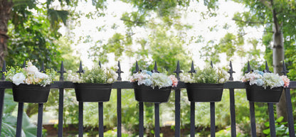 Dahey 10.5 Inch Metal Iron Hanging Flower Pots for Railing Fence Hanging Bucket Pots Countryside Style Window Flower Plant Holder with Detachable Hooks Home Decor,Black,5 Pcs
