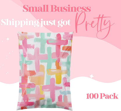 6x9 Designer Poly Mailer 100 Pack Heavy Duty Waterproof Self Seal Shipping Bags for Small Business Large Mailing Envelopes Bulk Tear Resistant Packaging Pastel Cross Faith