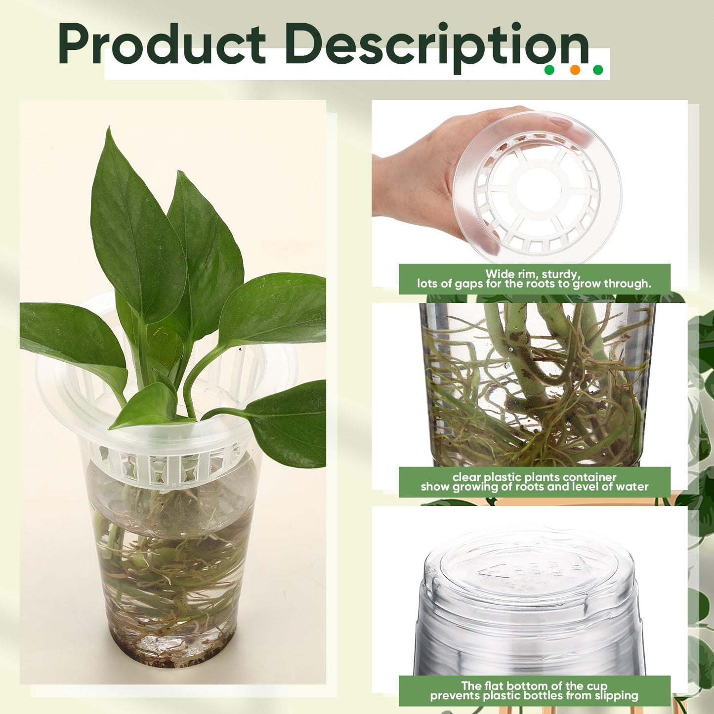 Baderke 35 Pcs Plastic Plant Propagation Station Desktop Terrariums Plant Tabletop Vase with Hydroponic Baskets for Indoor Home Office Desktop Decor (4.25'',4.57'',5.47'')