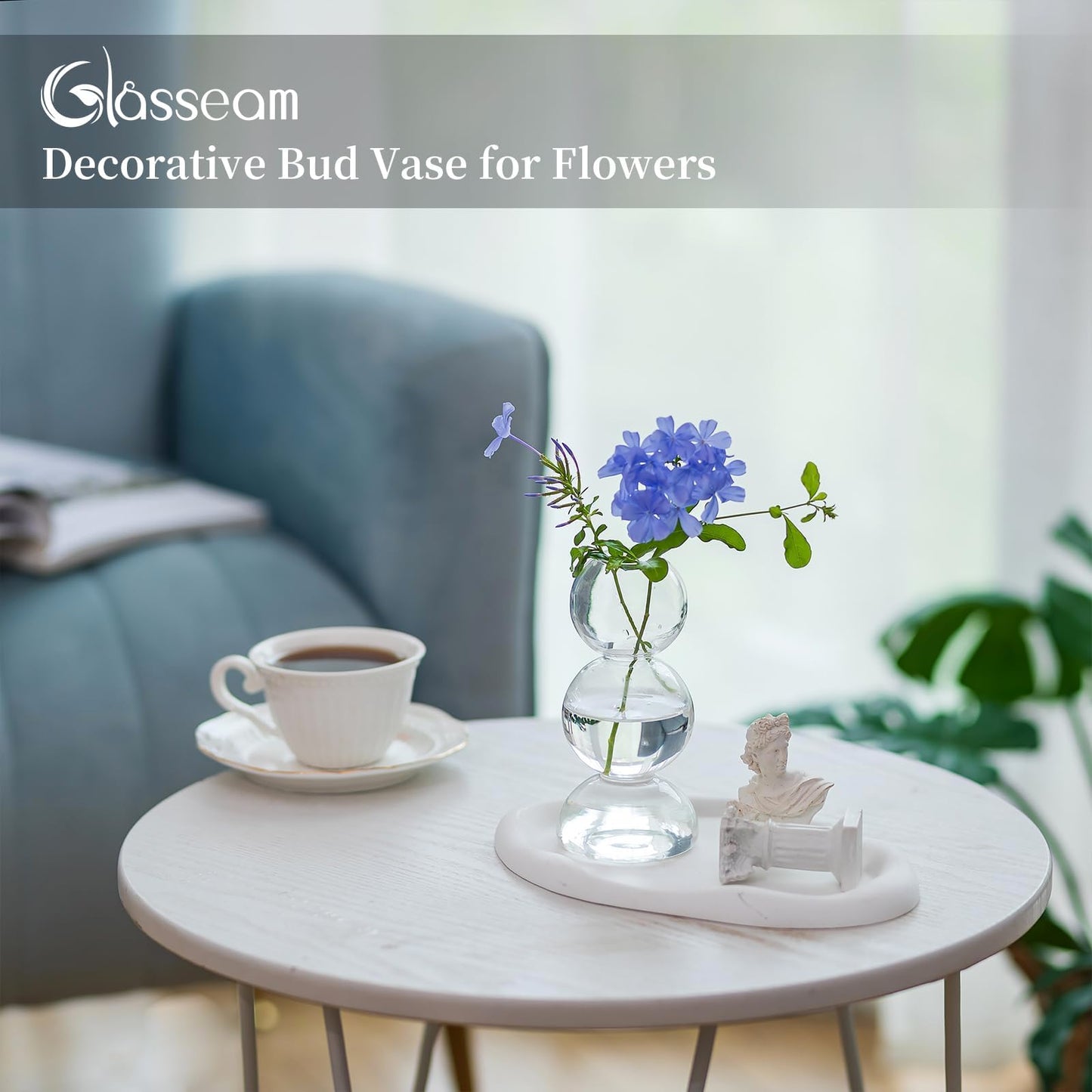 Glasseam Unique Small Flower Vase, Cute Blown Glass Vases for Flowers, Modern Ball Bubble Clear Bud Vases - Decorative Round Single Flower Vase for Home Decor