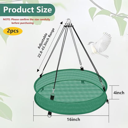 Lettry 2Pcs Bird Seed Catcher Tray with 8pcs Plastic Stakes for Hanging Bird Feeder Platform, Birdseed Hoop for Outdoor Garden Hanging Tray (Green, 16inch)