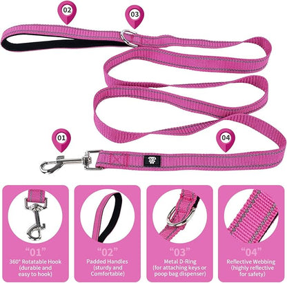 NESTROAD Dog Collar and Leash Set,Reflective Dog Collars with Quick Release Buckle,Adjustable Nylon Pet Collar for Small Medium Large Dogs(Small,Fuchsia Pink)