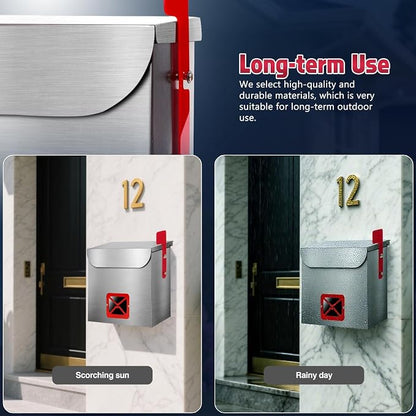 Stainless Steel Wall-Mount Mailbox for House,Rust-Proof Metal Mail Boxex, Large Capacity Post Box,Mailboxes for Outside(Rectangle with Lock)