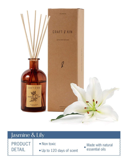 Craft & Kin Sage, Mint & Lavender Reed Diffuser | All Natural Essential Oil & 8 Rattan Scent Sticks | Reed Diffusers for Home, Bathroom | Long Lasting Home Fragrance in Amber Glass, 5.75oz