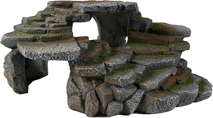 PENN-PLAX (REP183) Reptology Shale Scape Step Ledge & Cave Hideout – Decorative Resin for Aquariums & Terrariums, Great for Reptiles, Amphibians, and Fish, Large (Pack of 6)