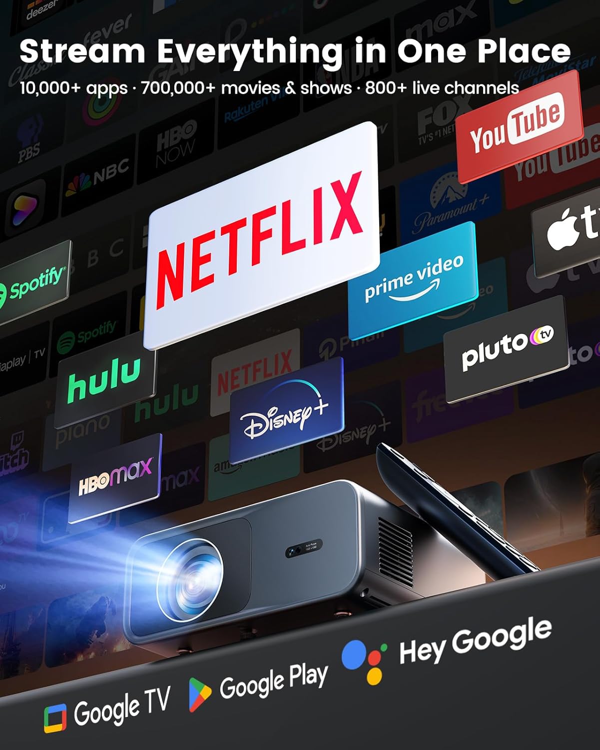 [Official Google TV]Smart-Outdoor-Projector 4K Supported, Home Theater Projector with Wi-Fi 6 & Bluetooth, Movie Proyector with Dolby for Indoor & Outdoor WIMIUS G1 (Gray, Standard)