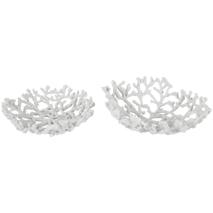 Deco 79 Resin Coral Decorative Bowl Decorative Bowl Textured Decorative Containers, Set of 2 Decorative Keepsake Boxes 13", 12"W, White
