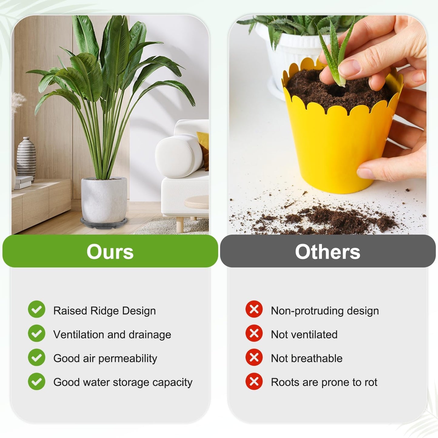 M METERXITY 2-Pack Plant Saucer, 10.04 Inch/25.5 cm Plastic Plant Trays Thicker for Pots/Indoor/Outdoor/Water Drainage and Protection, Flowerpot Drip Tray [Black Clay]