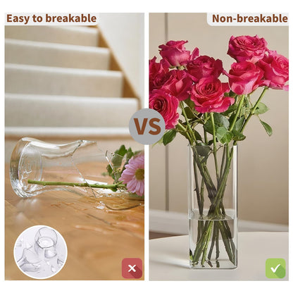 Guluto Acrylic Square Flower Vase, Non-breakable Vase, 4" x 4" x 8" Tall Clear Vases for Flower, Large Cube Floral Plant Container, Planter Terrarium for Wedding Party Event, Home Office Decor