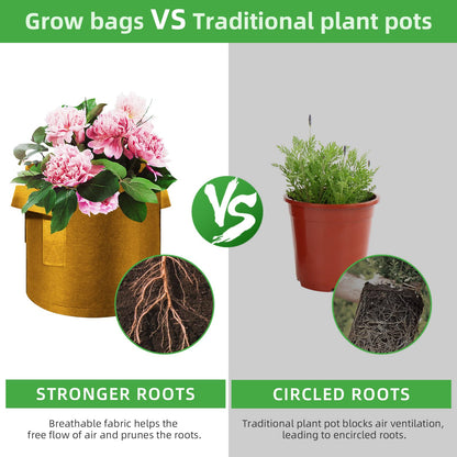 WHATWEARS 12-Pack 10 Gallon Plant Grow Bags, Thickened Nonwoven Fabric Pots with Handles, Vegetable Planter Bags Containers, Cloth Planters for Garden Vegetable/Flower/Plant/Fruits Outdoor (Brown)