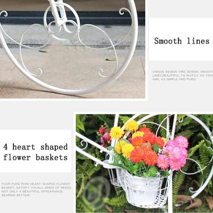piudoiliy Plant Stand,Bicycle Planter Display Rack,with 4 Baskets Outdoor Garden Plant Holder,for Home Deck Garden Patio (Green)