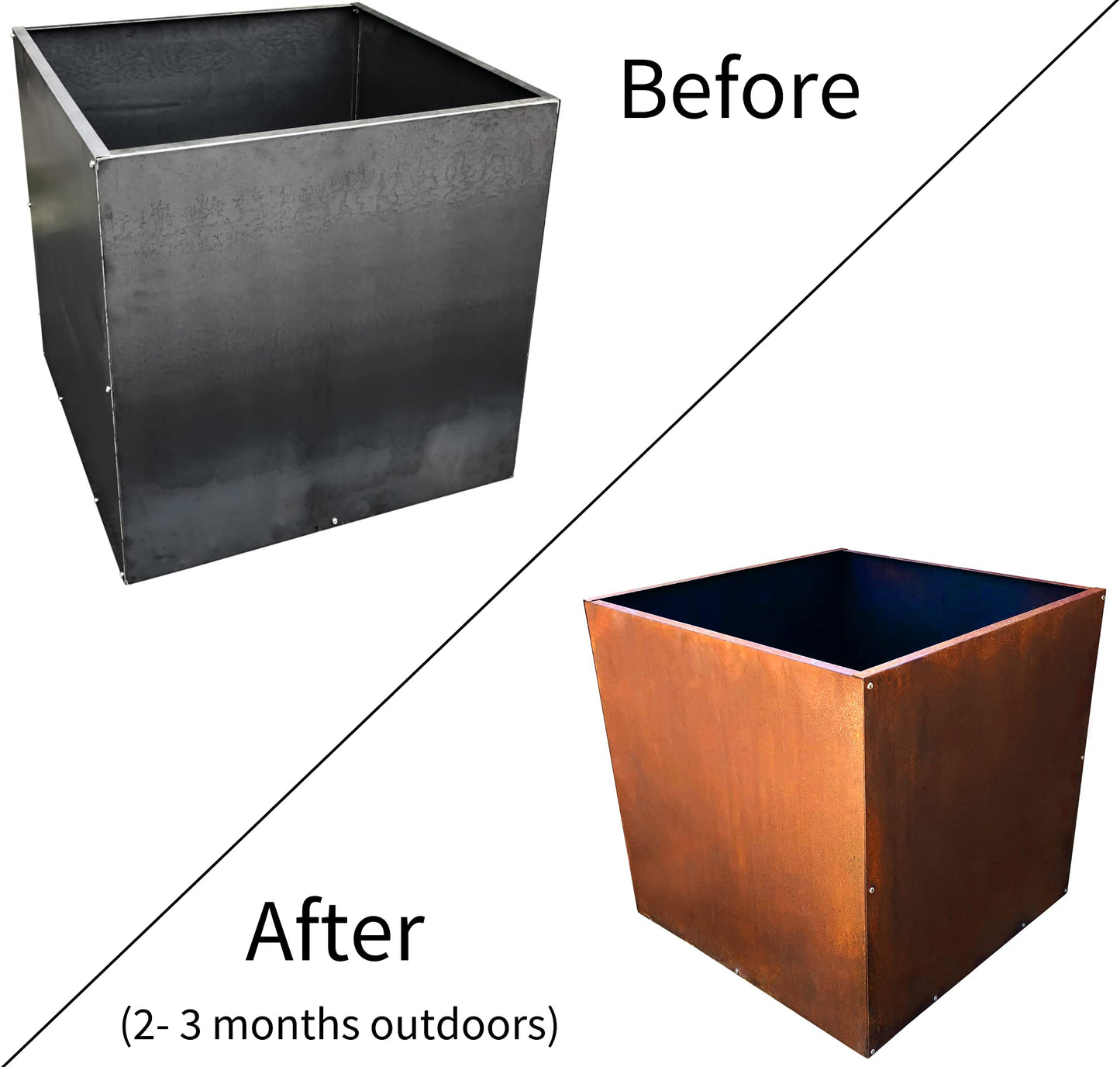 DIY CARTEL Corten Steel Cube Outdoor Planter Box, Rustic & Modern Farmhouse Design, Large Raised Metal Garden Bed for Commercial & Residential Use