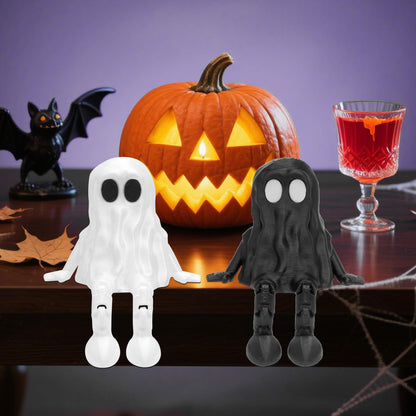 Aqzaxora 4Pcs Halloween Decorations,Ghost Decor Shelf Sitter Decorations, Outdoor,3D Printed Resin Statue, Joint Movable Figurines Bookshelf/Desk Centerpiece Shelf & Mantel Display for Halloween