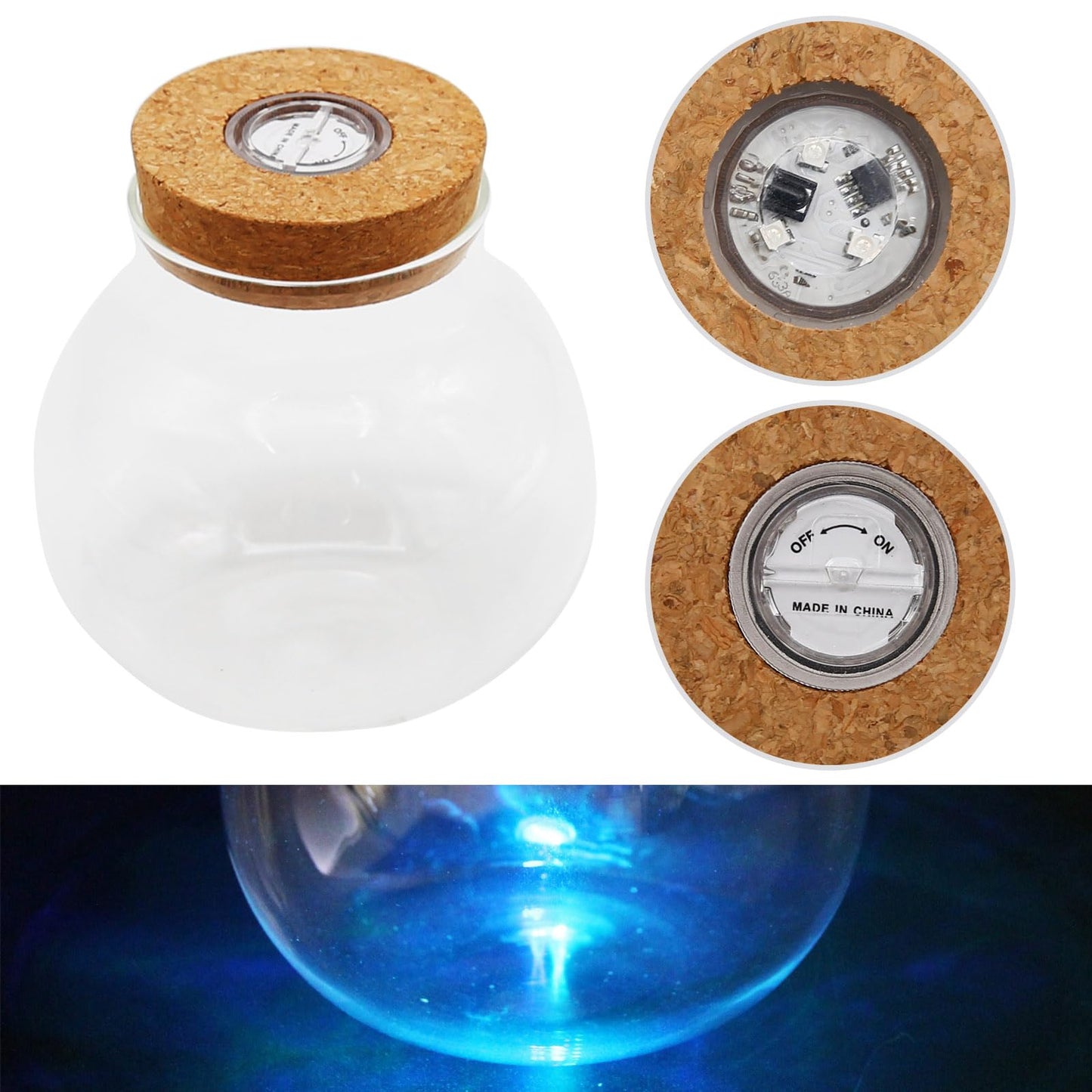Round Glass with Remote Control LED Lights - for Terrariums, Moss Ball Vases & Home Decor, for DIY Party Mason Jars Crafts Christmas Decoration (S)