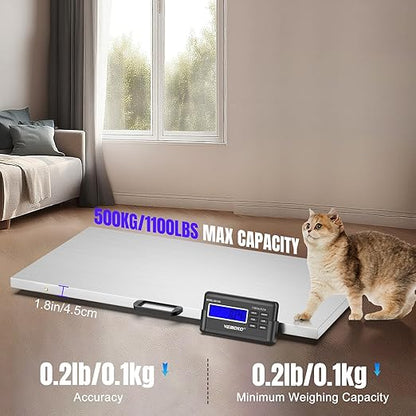 Precision Large Dog Scale - 1100lb x 0.2lb Large Breed Animal Livestock Weight Scale, Pet Scale PVC Non-Slip Mat Stainless Steel Platform for Dogs (Smooth Platform)